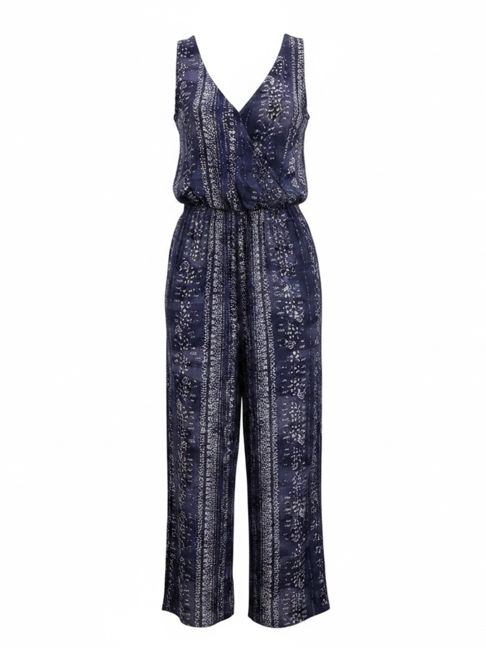 Japna Sleeveless Jumpsuit Smoky Blue & White Print Pockets size Medium NWT